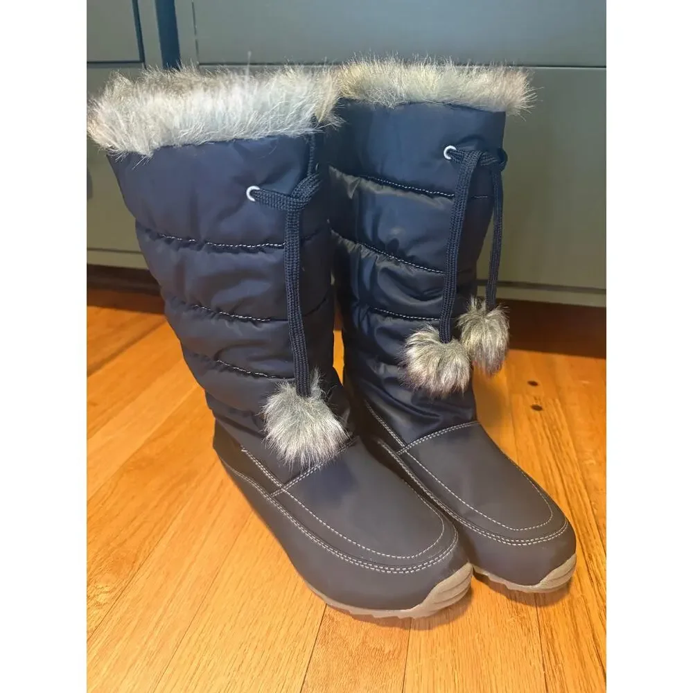 NEW Sporto W3333 Tall Snow Boots Women 8.5 Black Quilted Insulated Faux Fur